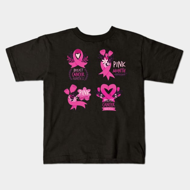 In October We Wear Pink Breast Cancer Awareness Survivor Kids T-Shirt by Goods-by-Jojo